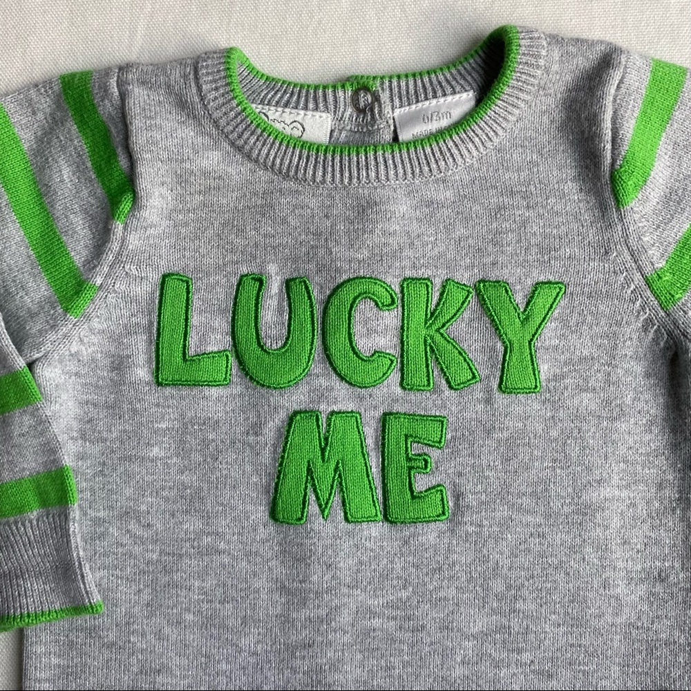 St Patricks Day One Piece outfit 0 3 Months Gray knit outfit green Lucky Me